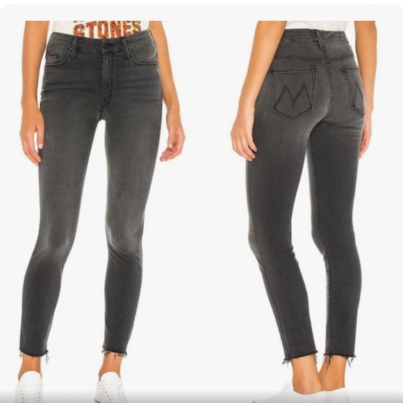 MOTHER Sz 24 High Waisted Looker Ankle Fray in Lighting Up Lantern Black Denim - Picture 2 of 12